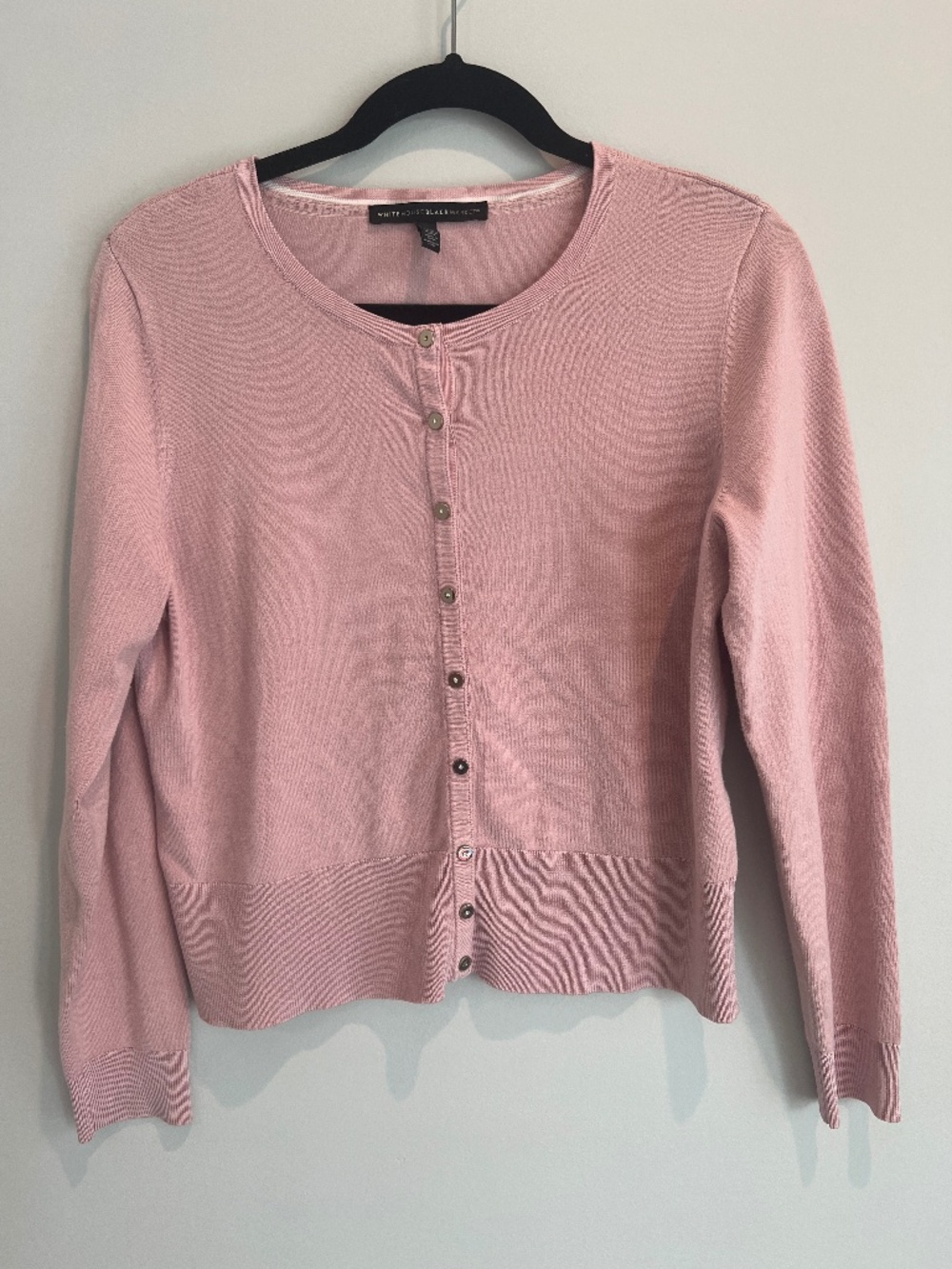White House Black Market Pink Button Front Crewneck Cardigan Sweater Size Large
